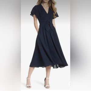 Gal Meet Glam Jane Tie-Waist Midi Dress Navy Sz 12